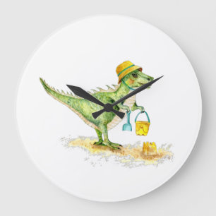 Baby Dinosaur T-Rex on the Beach Large Clock