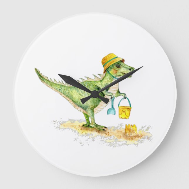 Baby Dinosaur T-Rex on the Beach Large Clock (Front)