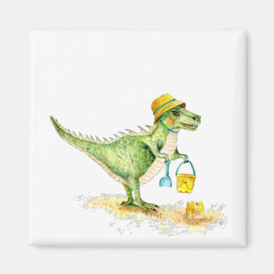 Baby Dinosaur T-Rex on the Beach Magnet