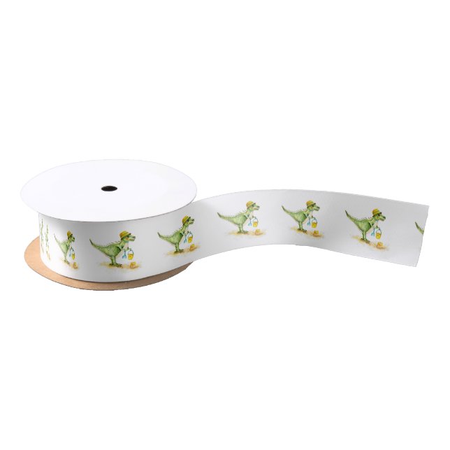Baby Dinosaur T-Rex on the Beach Satin Ribbon (Spool)