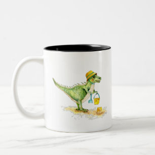 Baby Dinosaur T-Rex on the Beach Two-Tone Coffee Mug
