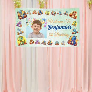 Baby Dinosaur Theme Kids Boy Birthday Light Green Banner