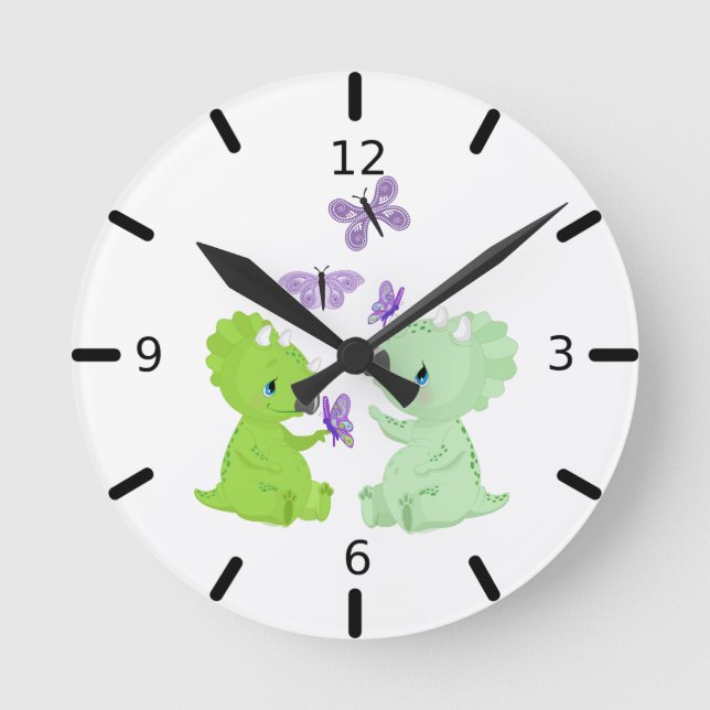 Baby Dinosaurs & Butterflies - Round Clock (Front)