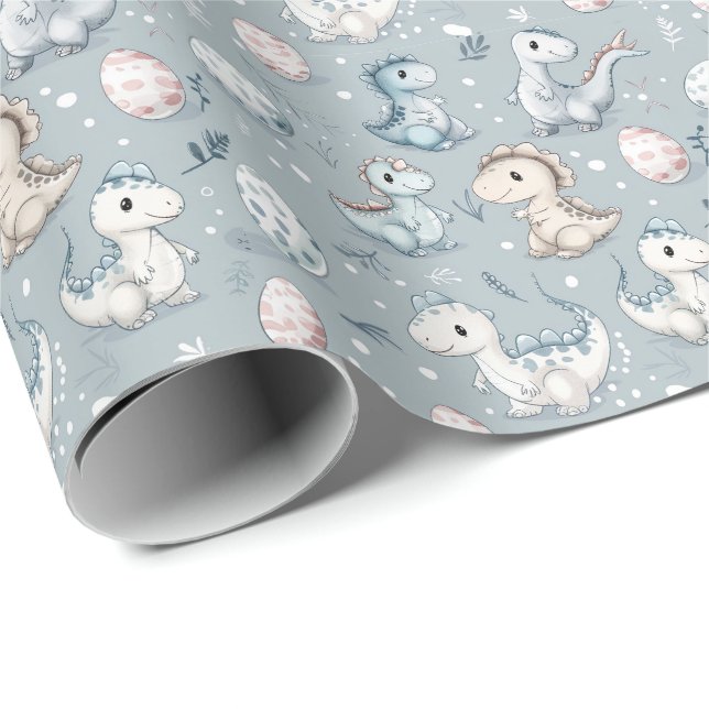 Baby dinosaurs on blue wrapping paper (Roll Corner)