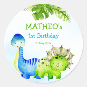 Baby dinosaurs toddler birthday party favor classic round sticker