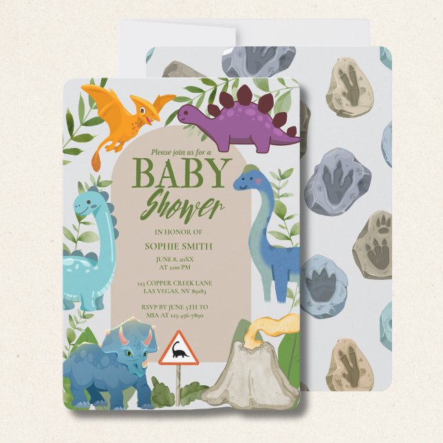 Baby Dinosaurs, Volcano, T-Rex Baby Shower  Invitation (Creator Uploaded)