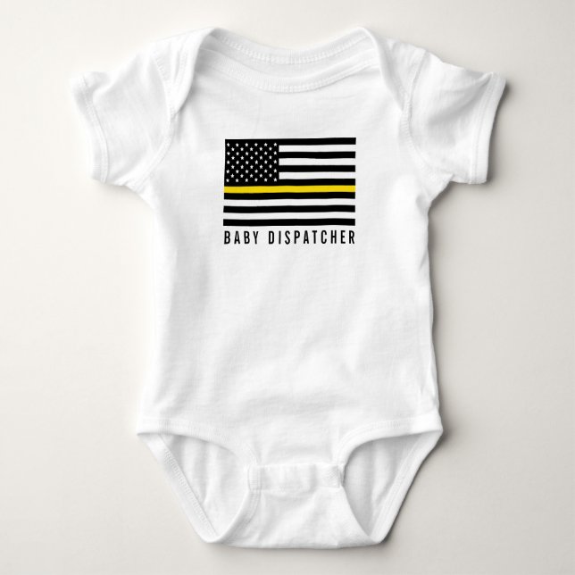 Baby Dispatcher Thin Yellow Line American Flag Baby Bodysuit (Front)