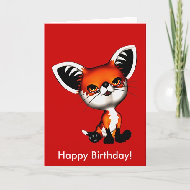 Baby Dog Fox Happy Birthday Card (Front)