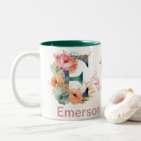 Baby Dog Photo Name Letter E Floral Monogram Bird