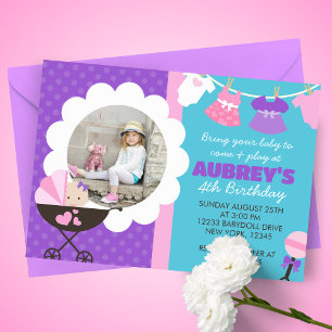 Baby Doll Birthday Party Photo Invitations