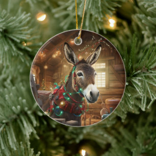 Baby Donkey Family Ornament, Donkey Lovers Gifts Ceramic Ornament
