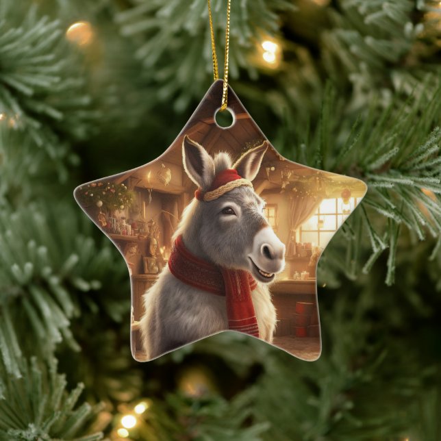 Baby Donkey Family Ornament, Donkey Lovers Gifts Ceramic Ornament (Tree)