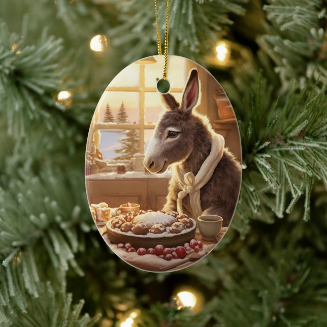 Baby Donkey Family Ornament, Donkey Lovers Gifts Ceramic Ornament (Tree)