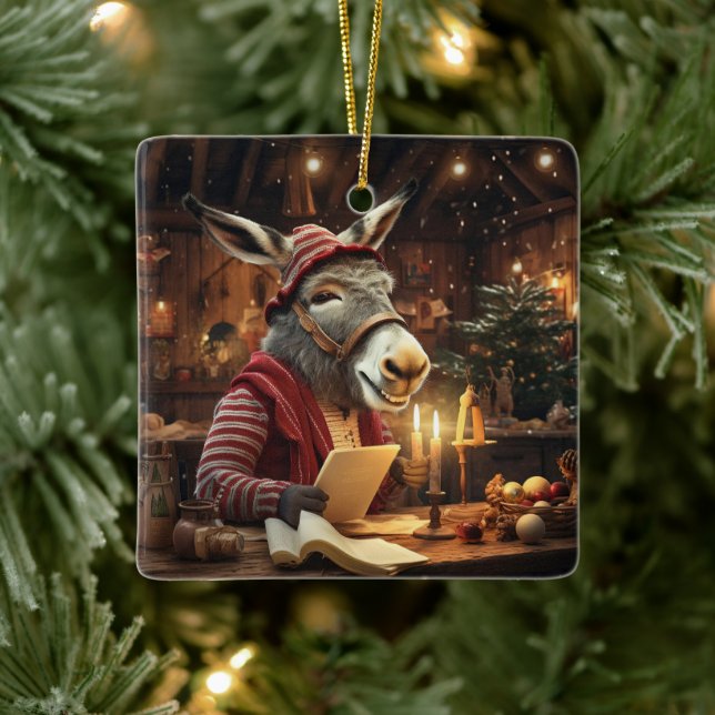 Baby Donkey Family Ornament, Donkey Lovers Gifts Ceramic Ornament (Tree)