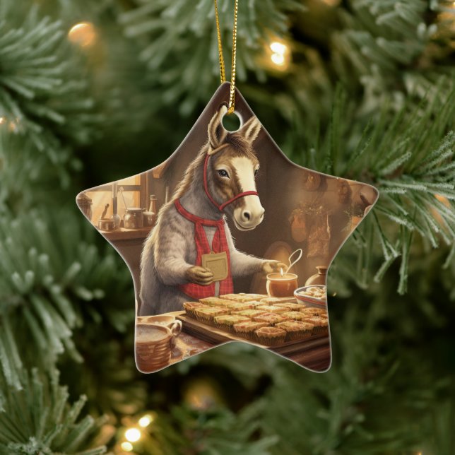 Baby Donkey Family Ornament, Donkey Lovers Gifts Ceramic Ornament (Tree)