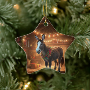 Baby Donkey Family Ornament, Donkey Lovers Gifts Ceramic Ornament