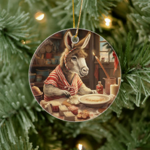 Baby Donkey Family Ornament, Donkey Lovers Gifts Ceramic Ornament