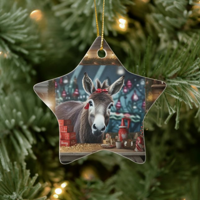 Baby Donkey Family Ornament, Donkey Lovers Gifts Ceramic Ornament (Tree)