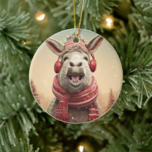 Baby Donkey Family Ornament, Donkey Lovers Gifts Ceramic Ornament