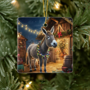 Baby Donkey Family Ornament, Donkey Lovers Gifts Ceramic Ornament