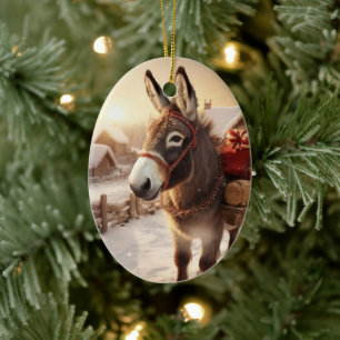 Baby Donkey Family Ornament, Donkey Lovers Gifts Ceramic Ornament