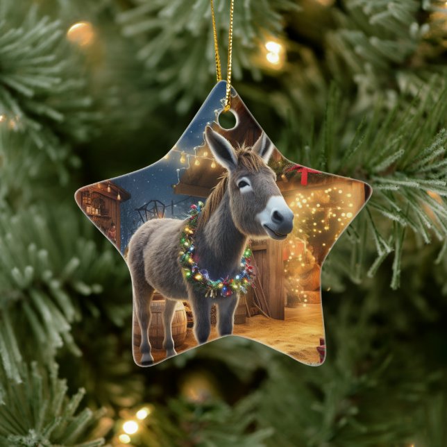 Baby Donkey Family Ornament, Donkey Lovers Gifts Ceramic Ornament (Tree)