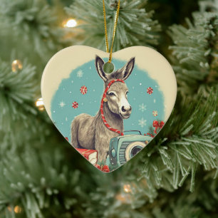 Baby Donkey Family Ornament, Donkey Lovers Gifts Ceramic Ornament