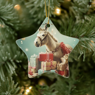 Baby Donkey Family Ornament, Donkey Lovers Gifts Ceramic Ornament
