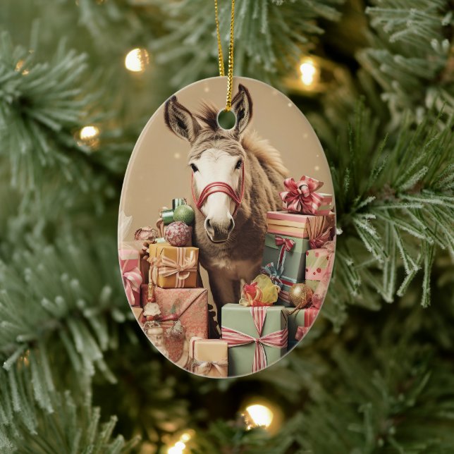Baby Donkey Family Ornament, Donkey Lovers Gifts Ceramic Ornament (Tree)