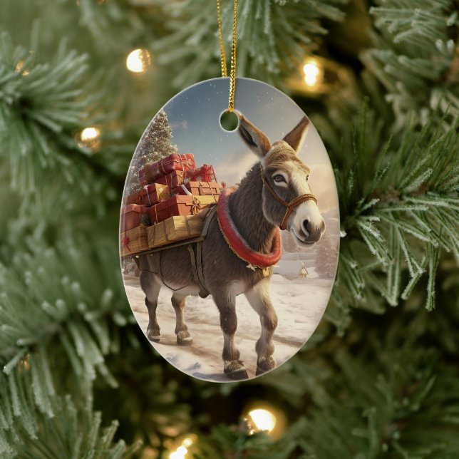 Baby Donkey Family Ornament, Donkey Lovers Gifts Ceramic Ornament (Tree)