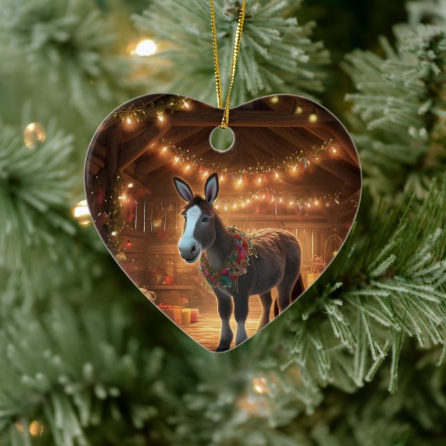 Baby Donkey Family Ornament, Donkey Lovers Gifts Ceramic Ornament (Tree)