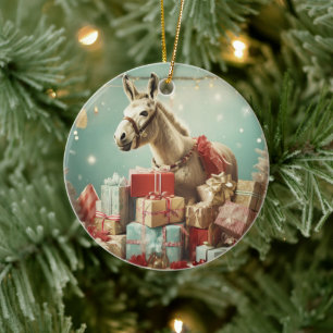 Baby Donkey Family Ornament, Donkey Lovers Gifts Ceramic Ornament