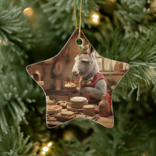 Baby Donkey Family Ornament, Donkey Lovers Gifts Ceramic Ornament