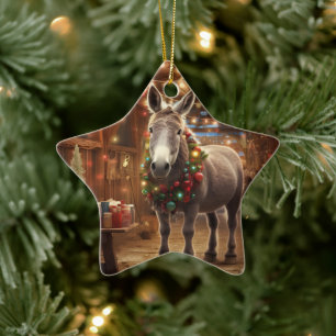 Baby Donkey Family Ornament, Donkey Lovers Gifts Ceramic Ornament