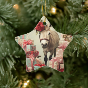 Baby Donkey Family Ornament, Donkey Lovers Gifts Ceramic Ornament