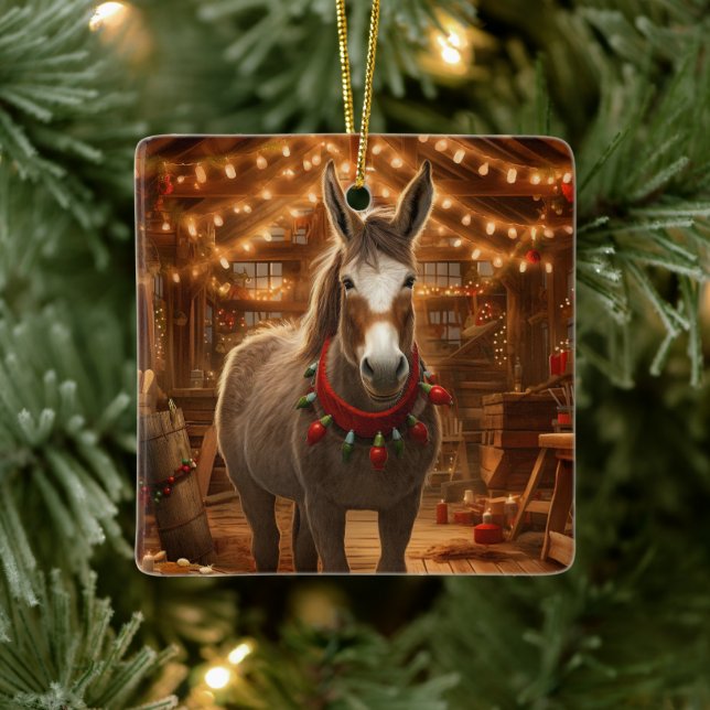Baby Donkey Family Ornament, Donkey Lovers Gifts Ceramic Ornament (Tree)
