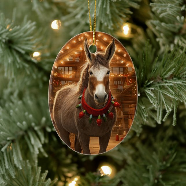 Baby Donkey Family Ornament, Donkey Lovers Gifts Ceramic Ornament (Tree)
