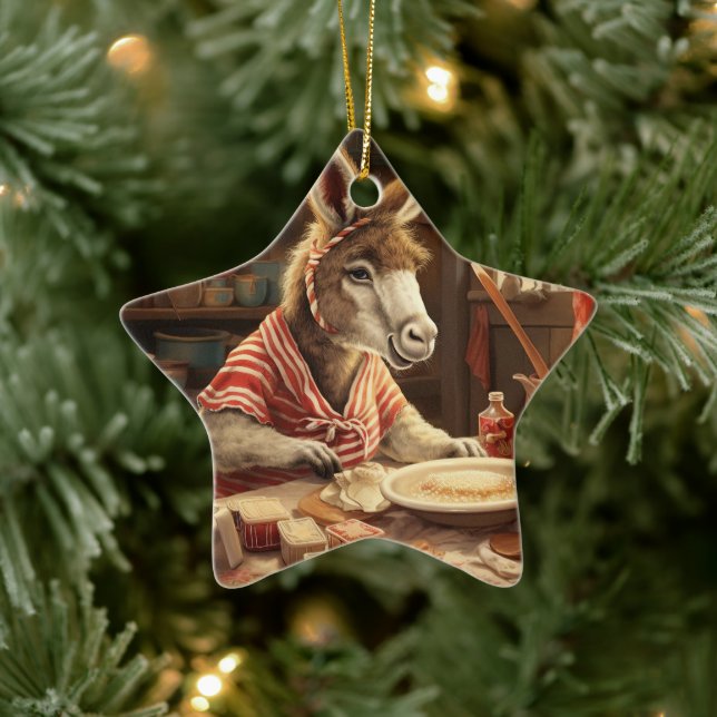 Baby Donkey Family Ornament, Donkey Lovers Gifts Ceramic Ornament (Tree)