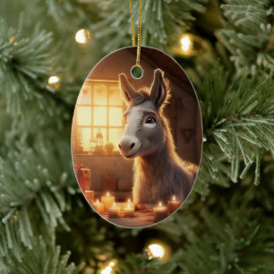 Baby Donkey Family Ornament, Donkey Lovers Gifts Ceramic Ornament