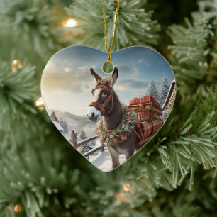 Baby Donkey Family Ornament, Donkey Lovers Gifts Ceramic Ornament