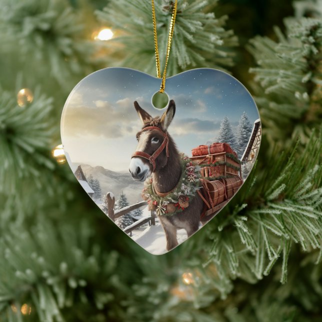 Baby Donkey Family Ornament, Donkey Lovers Gifts Ceramic Ornament (Tree)