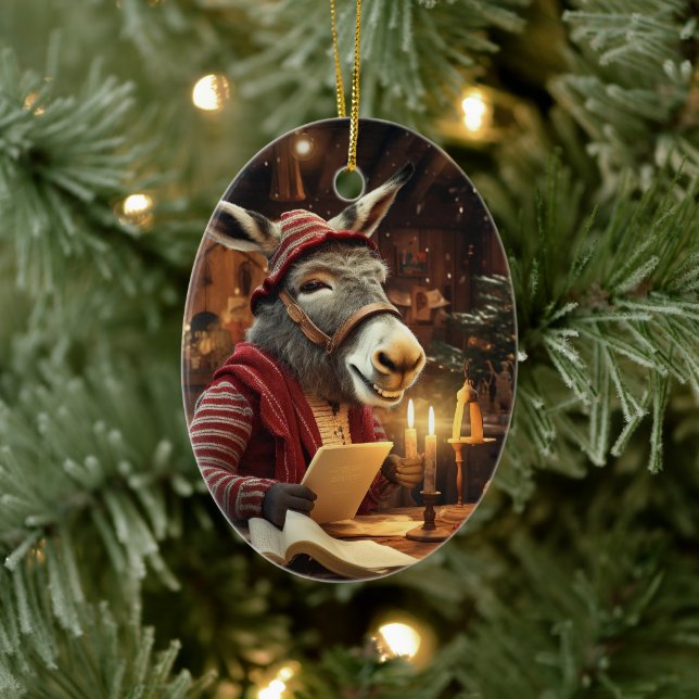 Baby Donkey Family Ornament, Donkey Lovers Gifts Ceramic Ornament (Tree)