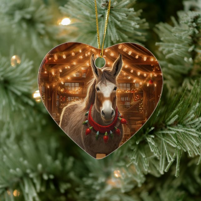 Baby Donkey Family Ornament, Donkey Lovers Gifts Ceramic Ornament (Tree)