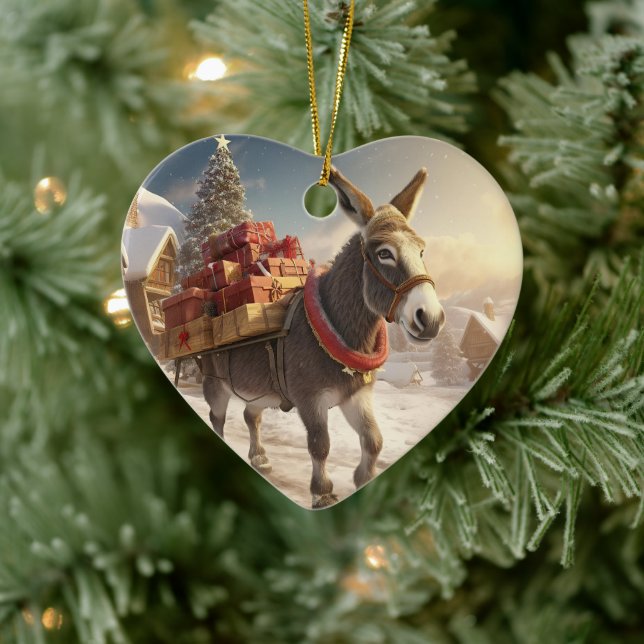 Baby Donkey Family Ornament, Donkey Lovers Gifts Ceramic Ornament (Tree)