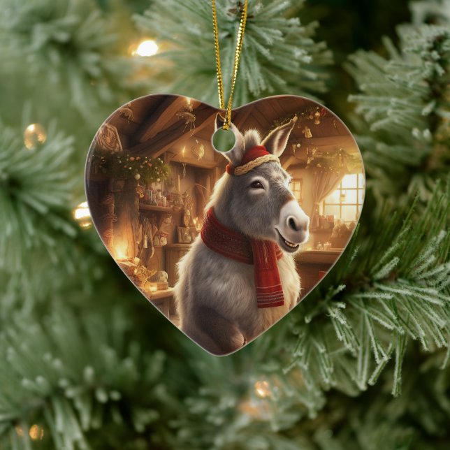 Baby Donkey Family Ornament, Donkey Lovers Gifts Ceramic Ornament (Tree)