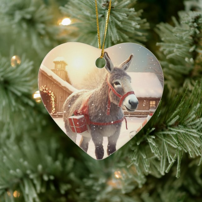 Baby Donkey Family Ornament, Donkey Lovers Gifts Ceramic Ornament (Tree)