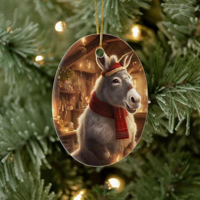 Baby Donkey Family Ornament, Donkey Lovers Gifts Ceramic Ornament (Tree)