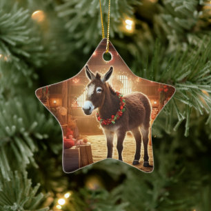 Baby Donkey Family Ornament, Donkey Lovers Gifts Ceramic Ornament