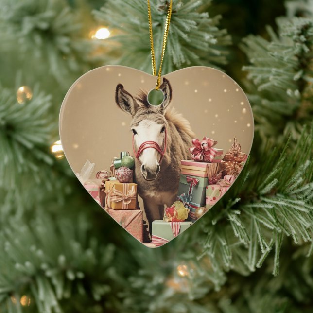 Baby Donkey Family Ornament, Donkey Lovers Gifts Ceramic Ornament (Tree)