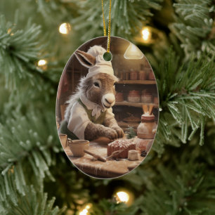 Baby Donkey Family Ornament, Donkey Lovers Gifts Ceramic Ornament